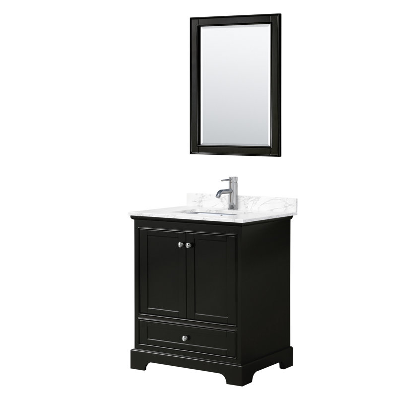 Deborah 30'' Single Bathroom Vanity with Marble Top, Dark Espresso, White Cultured Marble, Polished Chrome