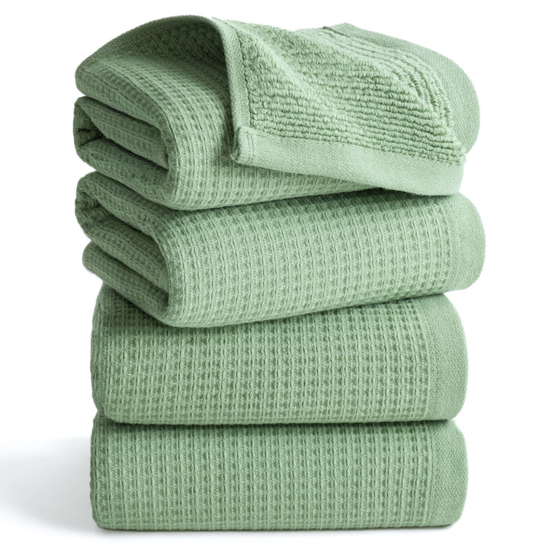 Essuie-mains luxueux 100% coton 4 pièces, Vert sauge