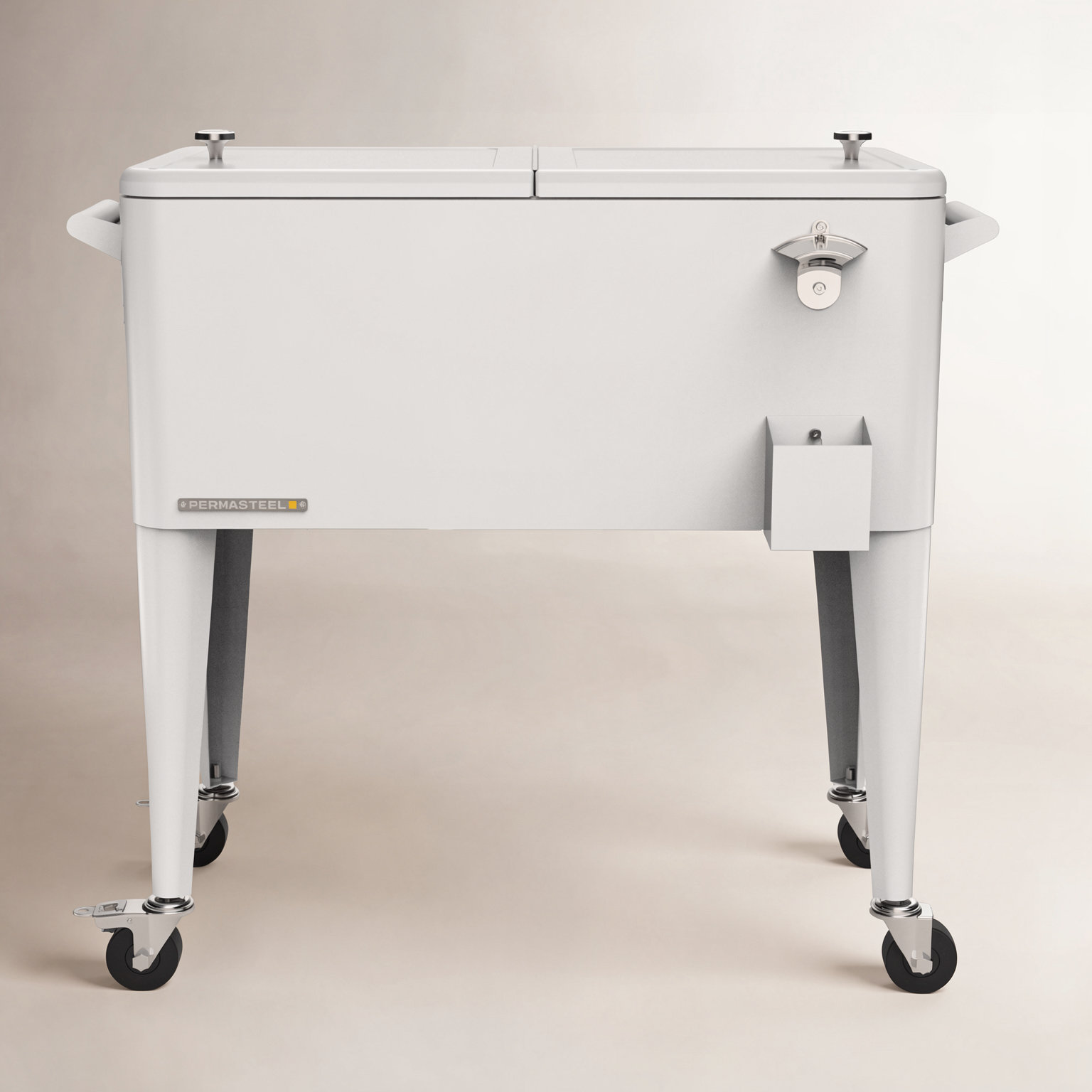 Permasteel Rolling Cooler, White, With Divider