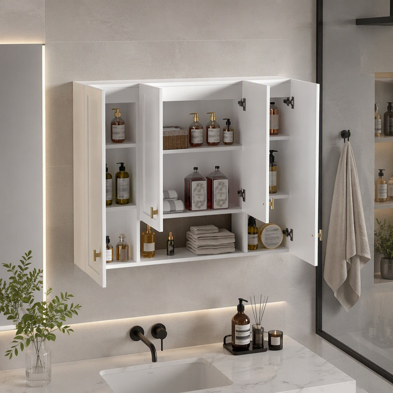 Meuble de salle de bain moderne de 91 cm (36 po) avec 5 étagères réglables, design à étagères ouvertes