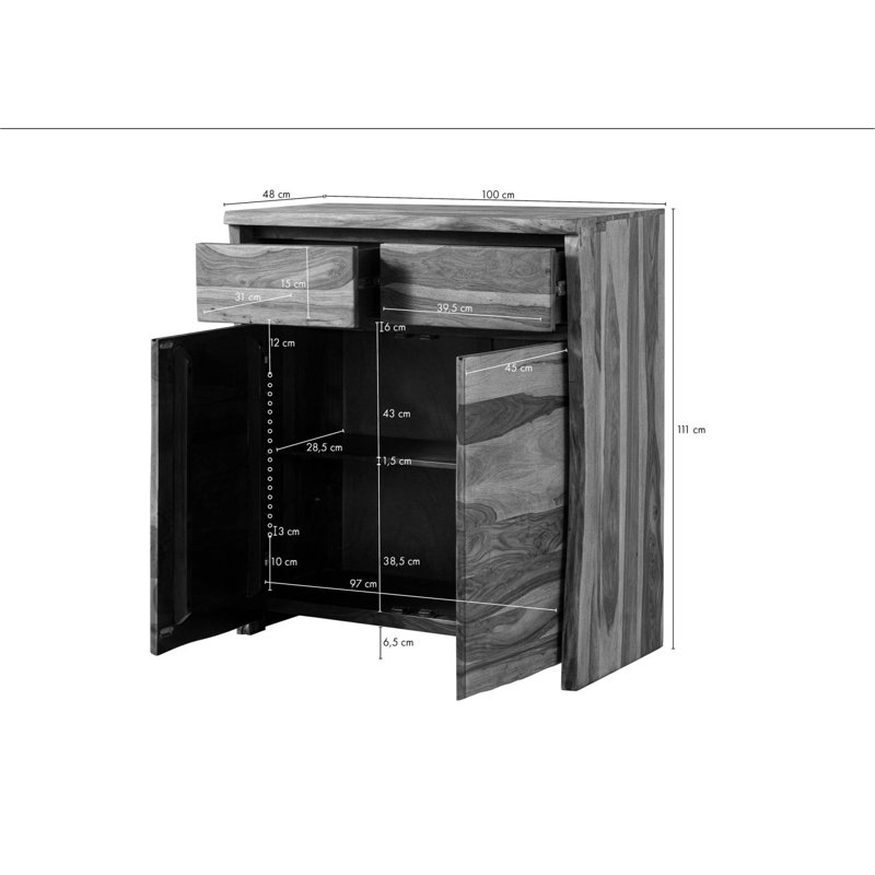 100cm Wide 2 Drawer Solid Wood Highboard