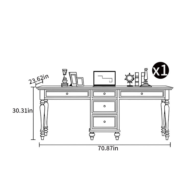 Bureau de style minimaliste, H 30,31 po x l 70,87 po x P 23,62 po, Brun