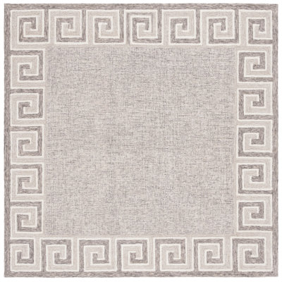 Khamryn Hand Tufted Wool Cotton Geometric Rug in Dark Gray/Ivory/Beige