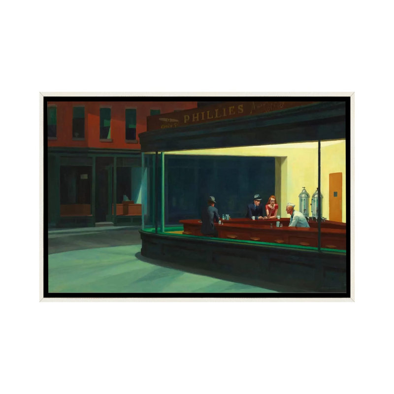 Nighthawks, 1942, H 40 po x l 60 po x P 1,5 po, Encadrement blanc vieilli