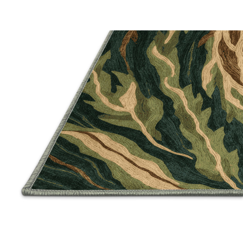 Machine Washable Nature Green Area Rug, Rectangle 6' x 9'