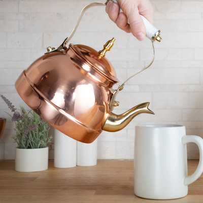 Classic Cuisine Copper Tea Kettle - Teapot for Stovetop with Copper Exterior, Nickel Lining, and Ceramic Handle - 7.25C/1.8Q Vintage-Style Kettle - Perfect for Tea, Coffee, or Cooking