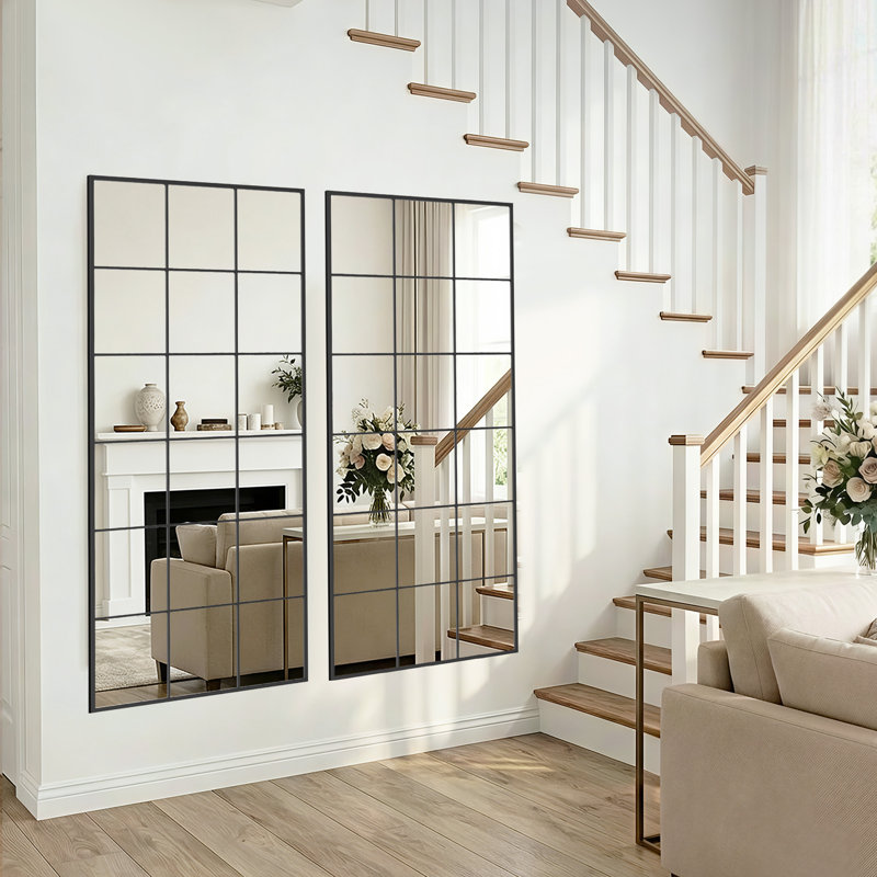 69" H X 30" W Rectangular Metal Accent Mirror Window Pane Floor Length Mirror Vanity Mirror for Bathroom Entryway Living Room