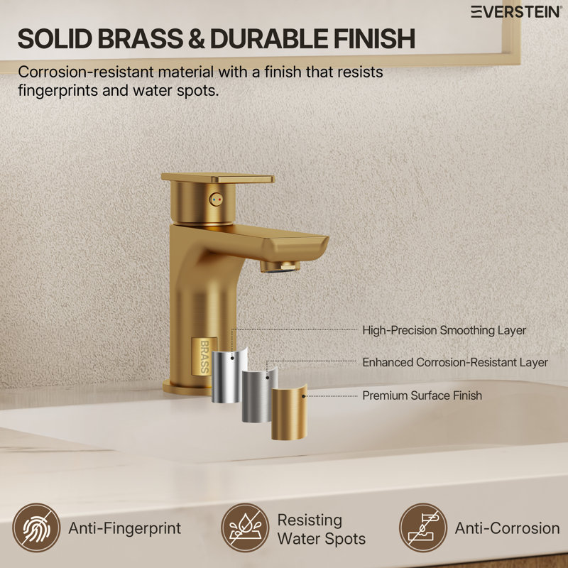 Single Hole Bathroom Faucet with Drain Assembly, Single Handle Bathroom Sink Faucet, Brushed Gold