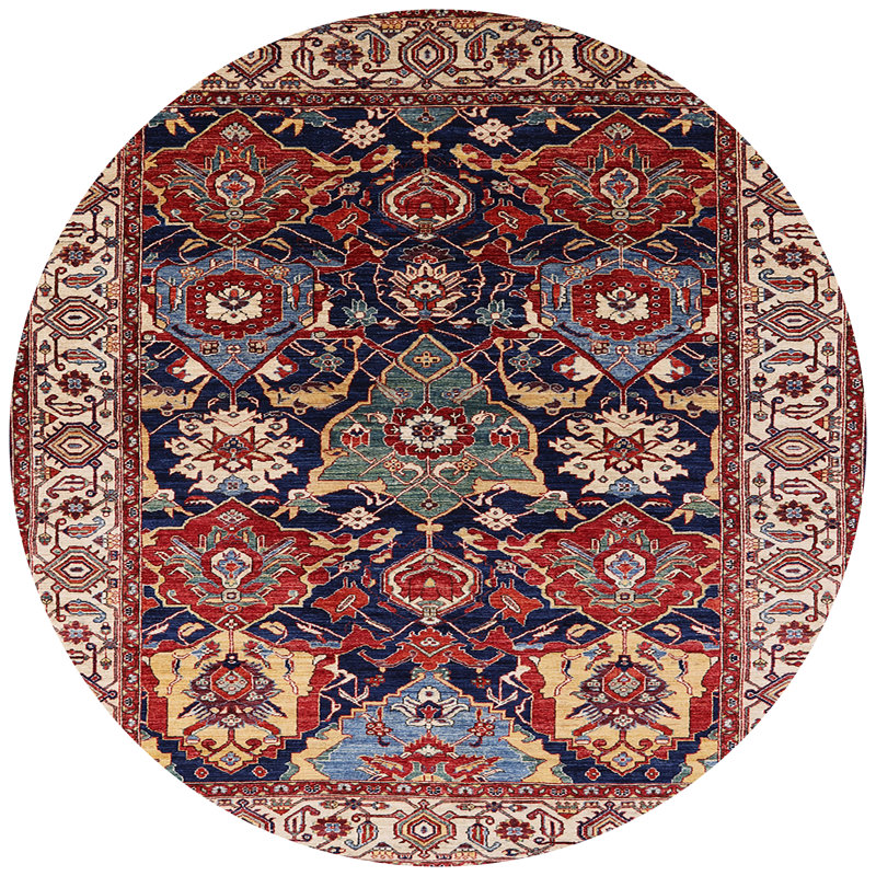 Tapis ivoire / bleu / rouge, Rond 4 pi