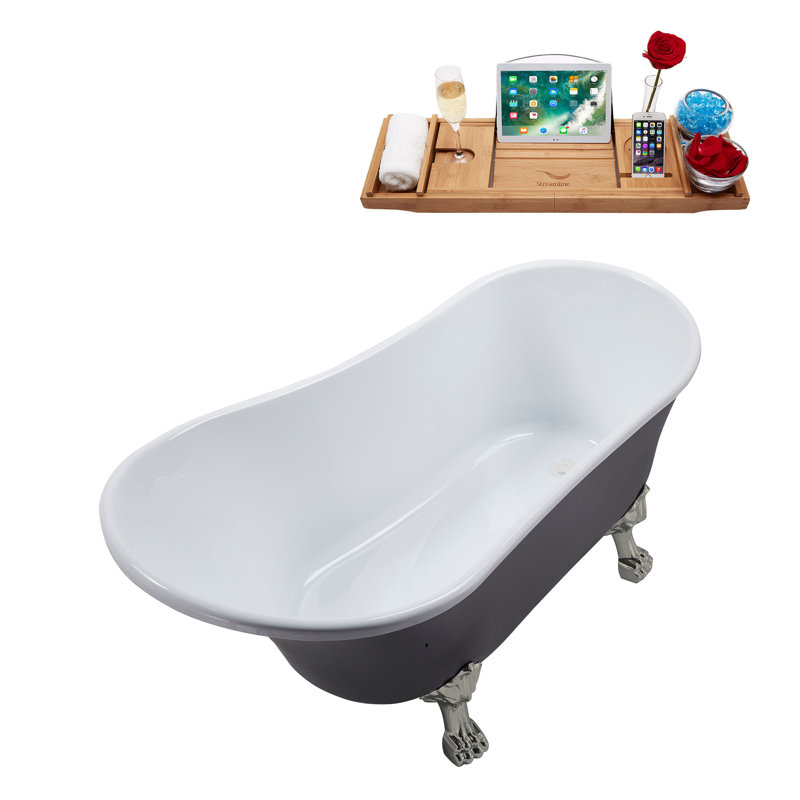 1399.5mm x 680.7mm Freestanding Soaking Acrylic Bathtub, Brushed Nickel, Glossy White