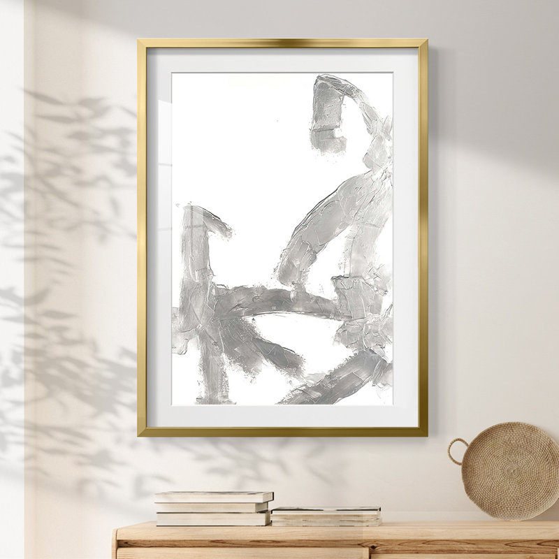 Silvery Strokes I - Impression encadrée, H 25,5 po x l 17,5 po, Doré