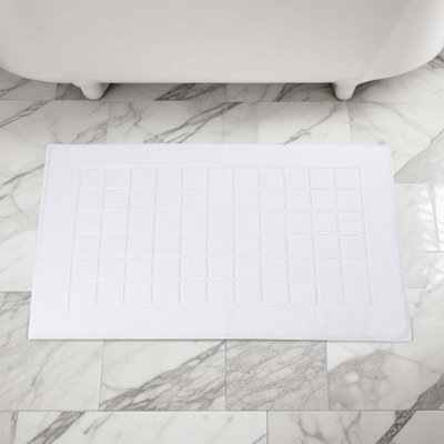 Nora Cotton Terry Solid Absorbent Thick Checkered Washable 2 Piece Bath Mat Set