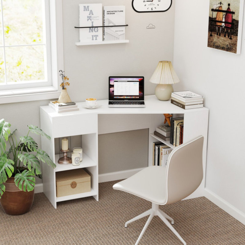 48 Inches L Shaped Corner Executive Computer Desk With Drawer