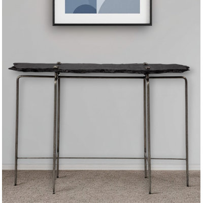 17" Black and Silver Slate Six Leg Console Table