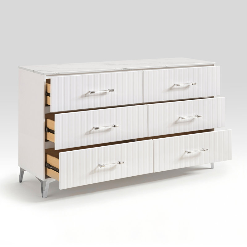 Commode de 6 tiroirs de rangement Glam White