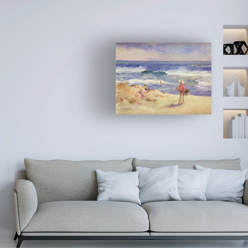 Joaquin Sorolla et Bastida, garçon sur le sable, art sur toile, H 14 po x l 19 po
