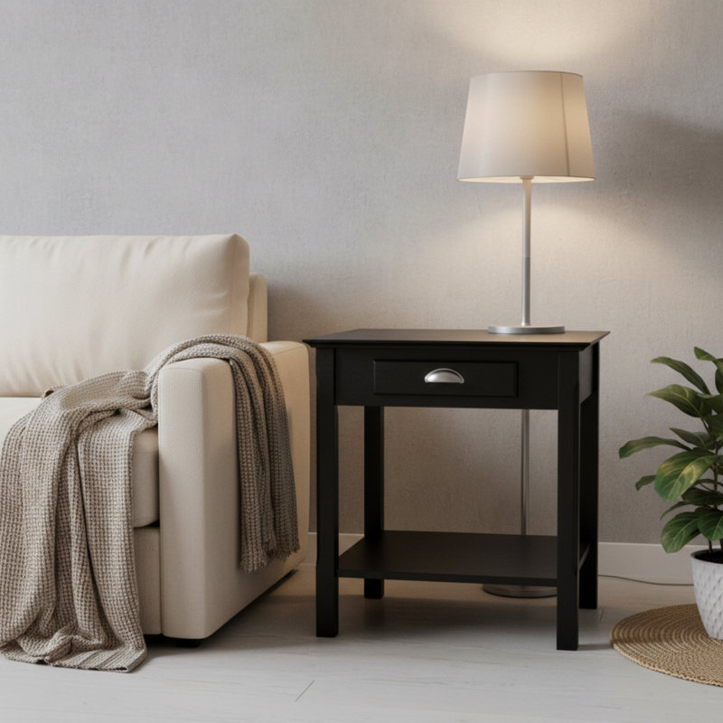 Table d'appoint en bois noir avec tiroirs