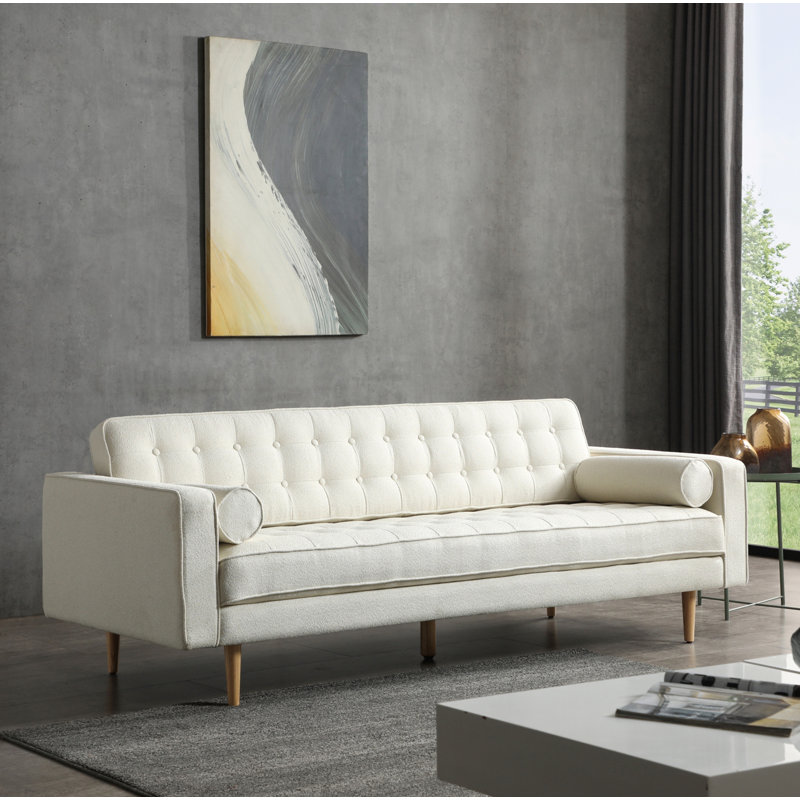 Kerney Upholstered 85'' Sofa, White/Natural Leg