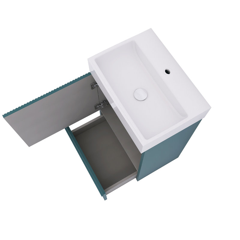 Meuble-lavabo autoportant à rayures 20 po avec lavabo en céramique, Aquamarine