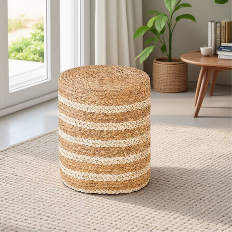 Upholstered Ottoman, White Jute