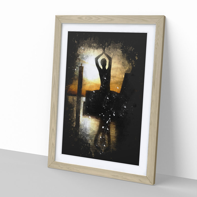 Yoga Meditation Paint Splash - Picture Frame Graphic Art, 90cm H x 65cm W x 2cm D, Oak