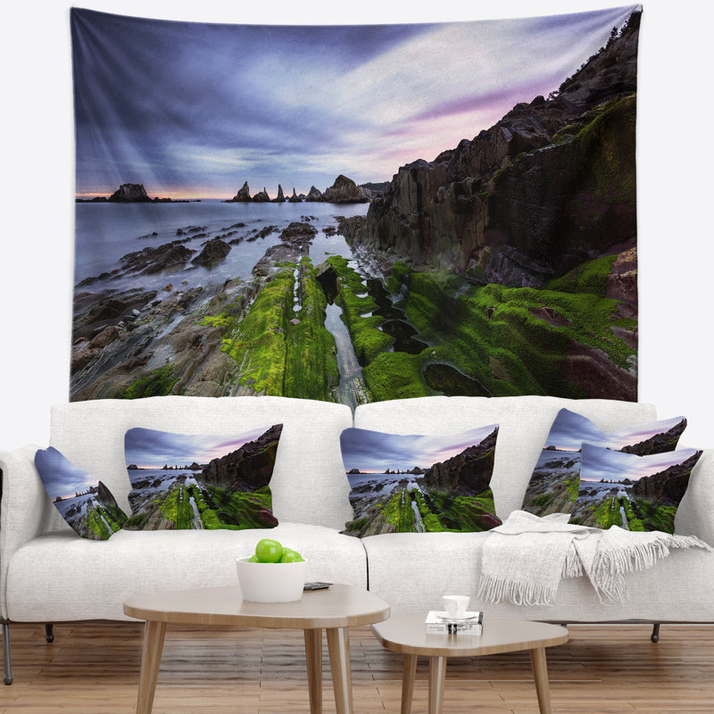 Tapisserie gueirua beach de mer en espagne, H 32 po x l 39 po