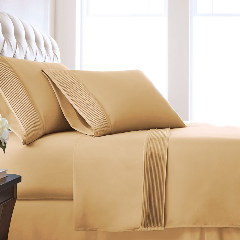 Vilano Springs Extra Deep Pocket Bed Sheet Set with Pleated Hem, Easy care, Pet Hair Resistant, Gold