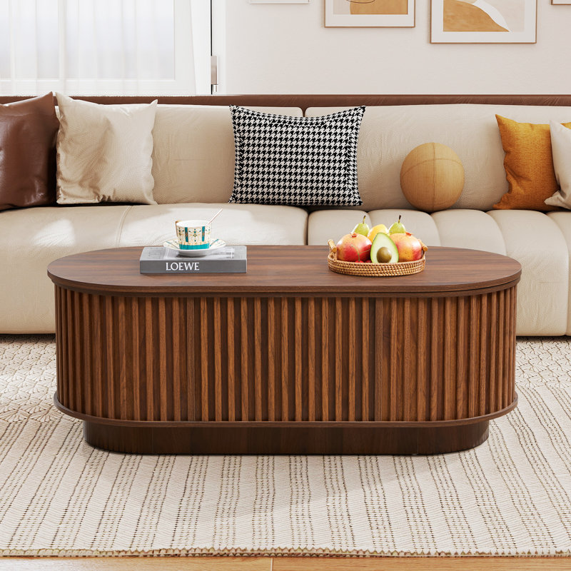 43.3"W Lift Top Coffee Table With Storage, Walnut