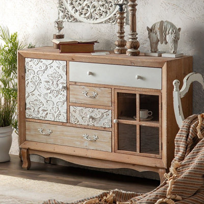 Rustic Retro Solid Wood Carved Accent Cabinet