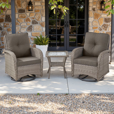 Gaetanino Swivel PE Wicker Rattan Outdoor Rocking Chairs Set with Side Table (2 chairs and 1 side table)