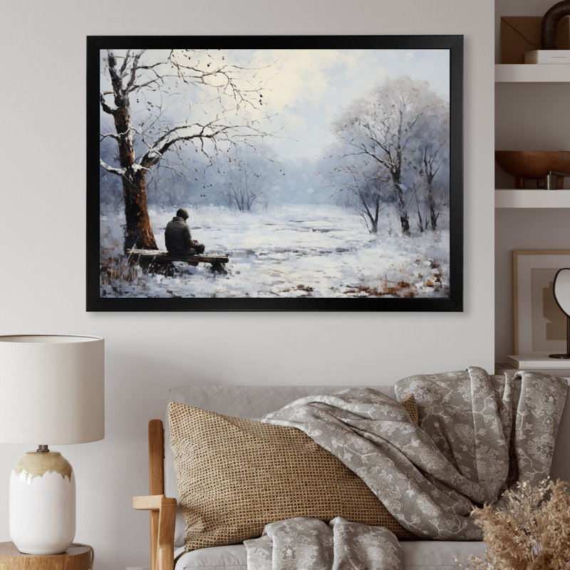 «Solitude Winter Landscape II», reproduction d'art sur toile, Cadre simple noir, H 34 po x l 44 po x P 1,5 po