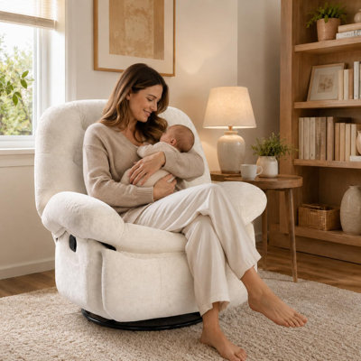 Swivel Rocker Recliner Chair For Living Room Nursery, Chenille Fabric, 360 Degree Swivel, Gentle Rocking, Side Pockets & Footrest, Recline Up To 135 D by George Oliver