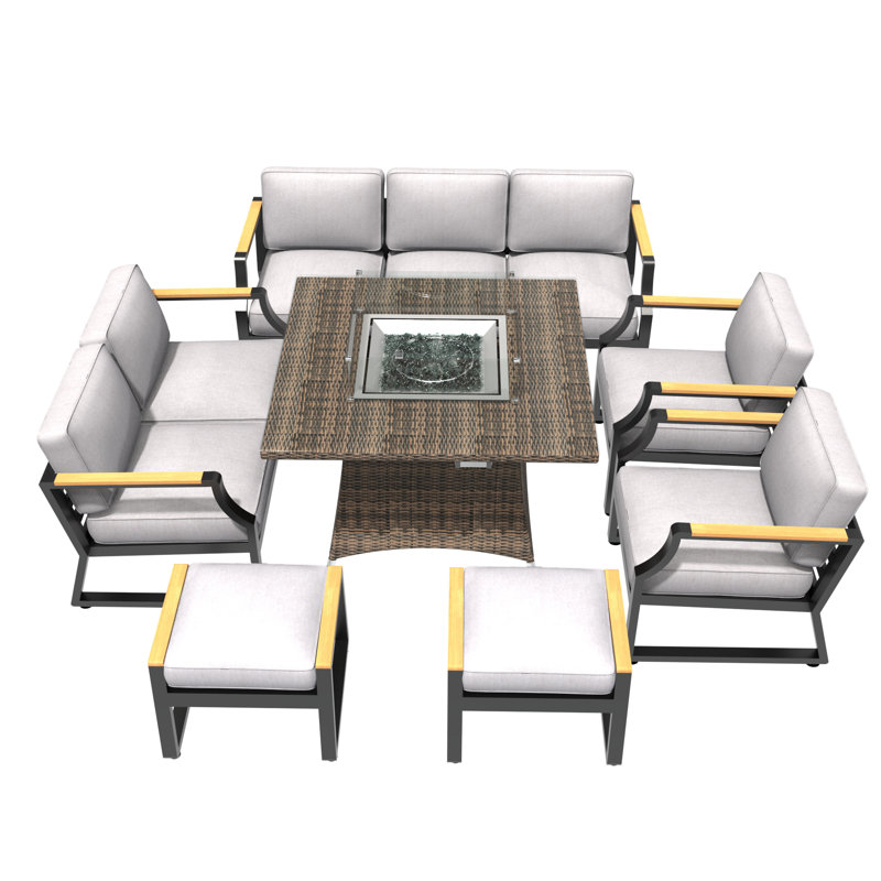 Evander Wicker 7 - Person Patio Conversation Set with Cushions