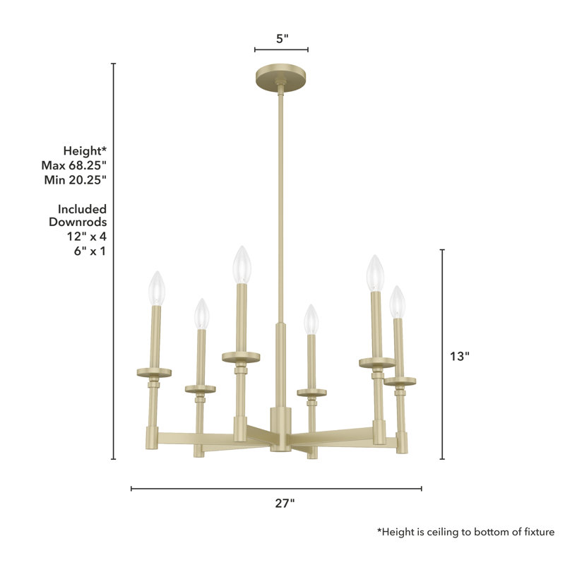 Hunter Briargrove 6 Light Single Tier Chandelier Ceiling Light Fixture, Painted Modern Brass