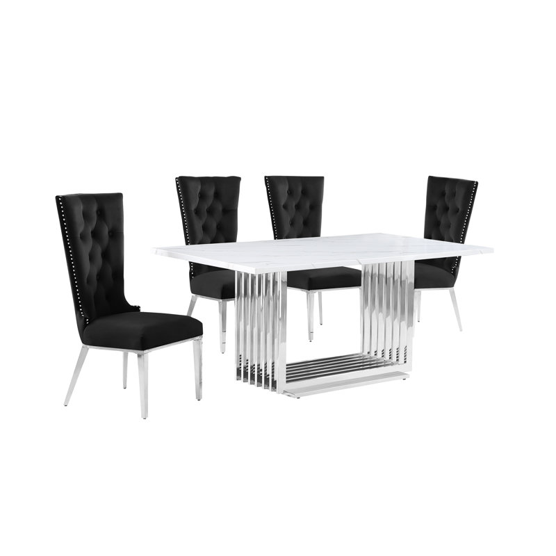 Ensemble de salle à manger Denayah, 5, Noir / argent, Argent