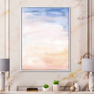 Abstrait pastel avec taches bleu foncé, rose et beige - cadre flottant, peinture sur toile