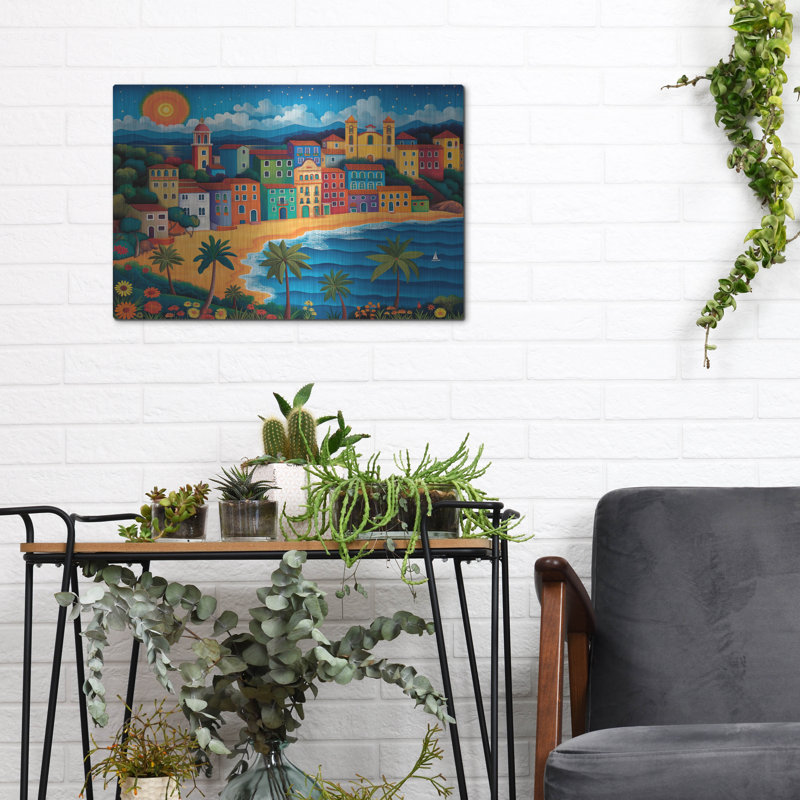 Art mural en métal luxueux «Vibrant Coastal Harmony» par Doron David, 16 po x 12 po, H 12 po x l 16 po
