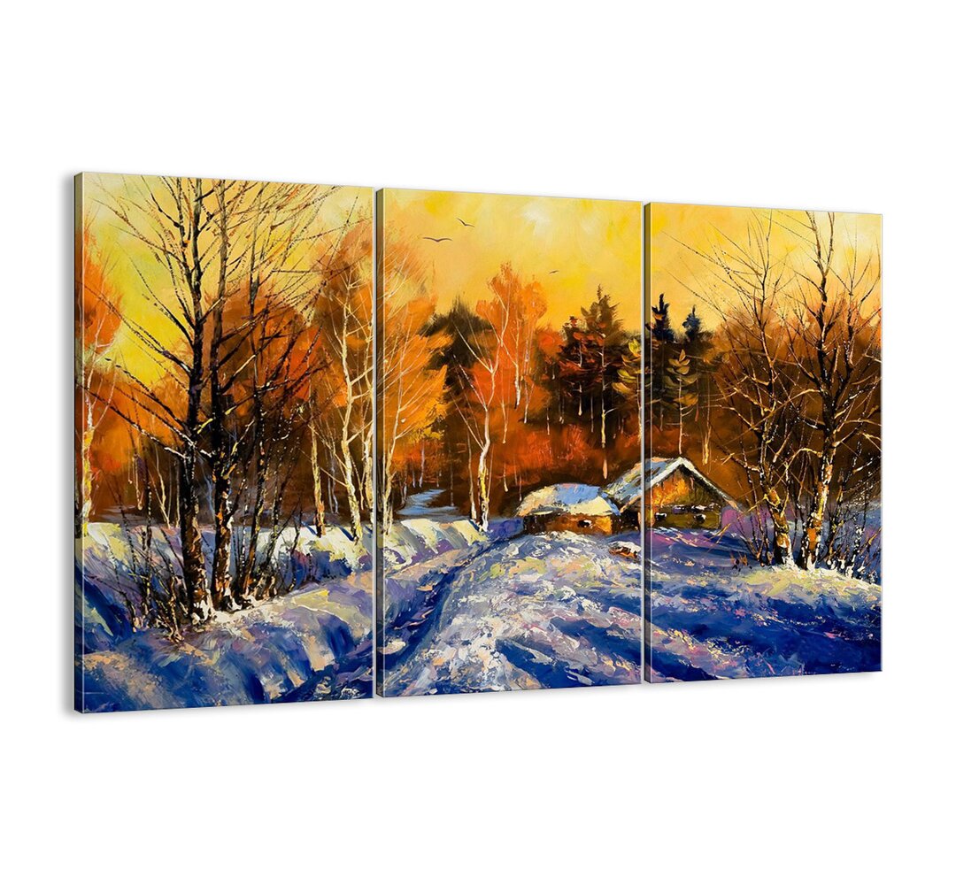 3-tlg. Leinwandbilder-Set - Grafikdruck „Winter Impression in the Sun”