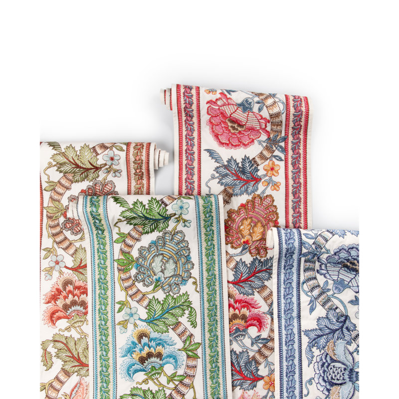 Lauris Border - Apricot/Sage, Aqua/Leaf