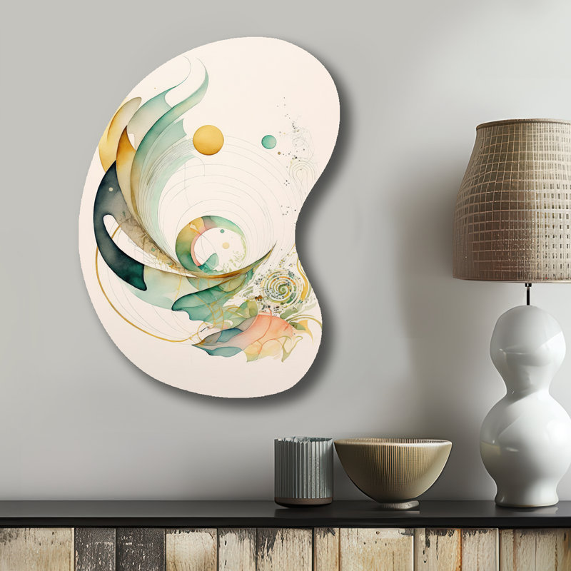 Green Abstract Swirl - Abstract Spirals Boom Shape Assymterical Metal Wall Sculpture, 31" H x 22" W