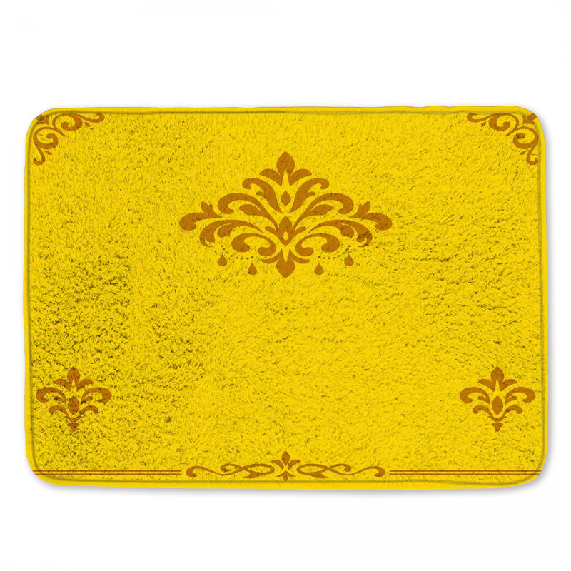 Tapis de bain jaune à motif damassé, 24in W x 17in L