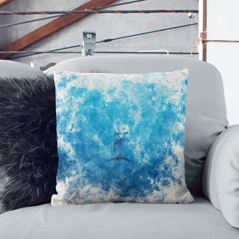 Lone Dolphin Watercolour Cushion with Filling, Black, 40cm H x 40cm W x 15cm D
