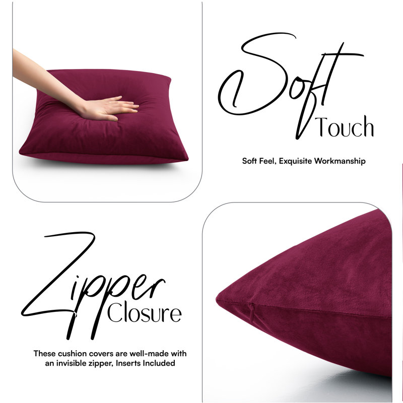 Plain Velvet Cushion Cover-(Pack of 4), Red