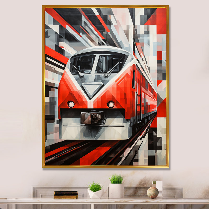 Train géométrique Momentum IV - impression, H 40 po x l 30 po x P 1,5 po, Cadre flottant doré