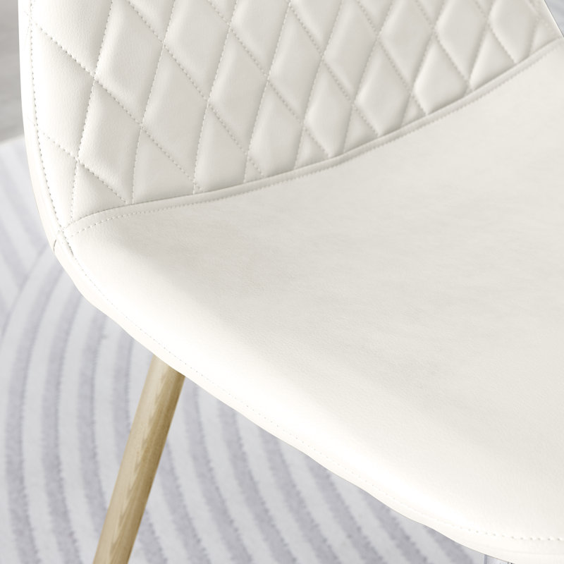 Corova Faux Leather Modern Dining Chairs with Metal Tapered Legs & Diamond Stitching, White, Gold