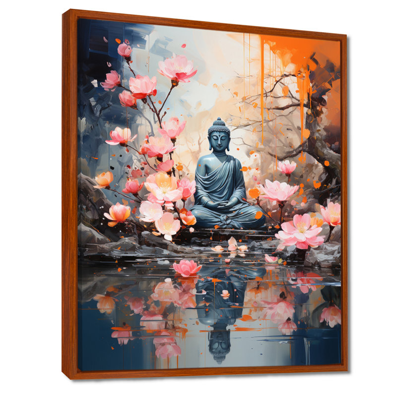 Floral Buddha In Meditation I sur impression sur toile, H 32 po x l 16 po x P 1 po, Cadre flottant brun