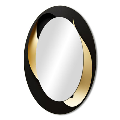 Golden Droplets On Black - Abstract Oval Decorative Mirror On Metal