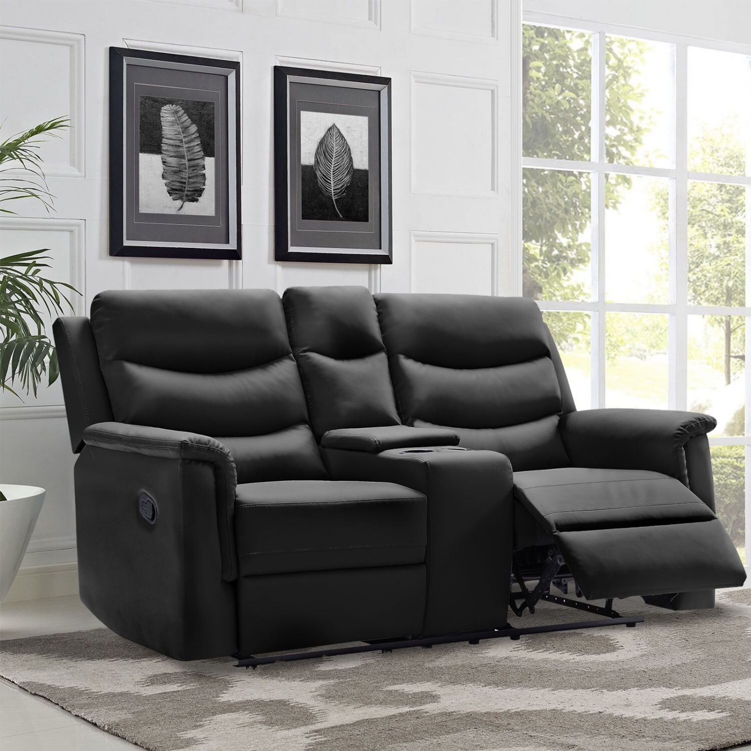 Recliner Chair Ergonomic Adjustable Single PU Leather Sofa with Thicker Seat  Cushion