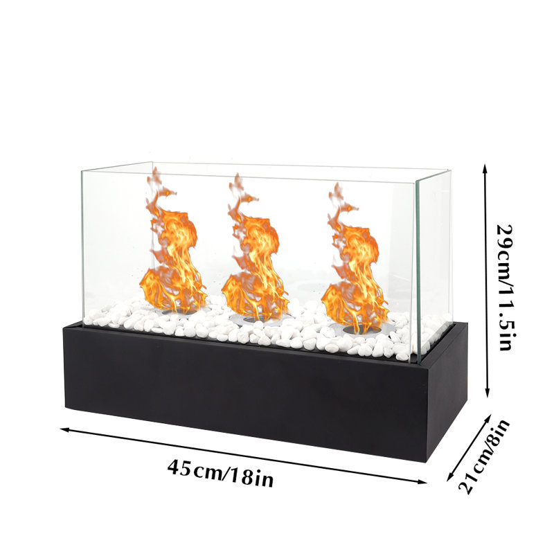 Black Stainless Steel and Glass Tabletop Fire Pit