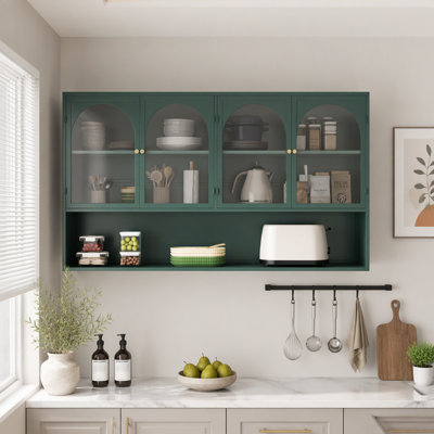 Armoire de rangement murale à quatre portes en verre avec installation facile et peu encombrante